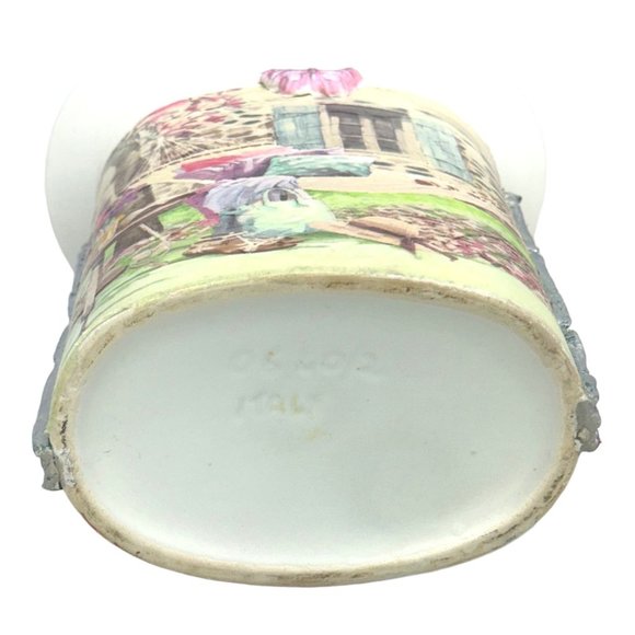 White Tulip Ceramic Italian Vase UpCycled With Decoupage and Hand Moulded Clay - Picture 10 of 13